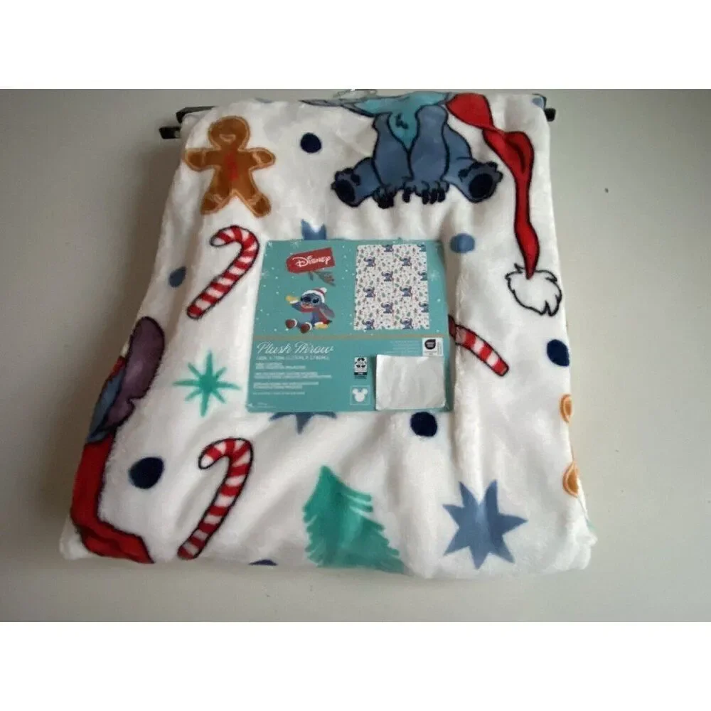 Disney Stitch Christmas Gingerbread Cookie Blanket Throw 50 X 70” Candy Cane NEW